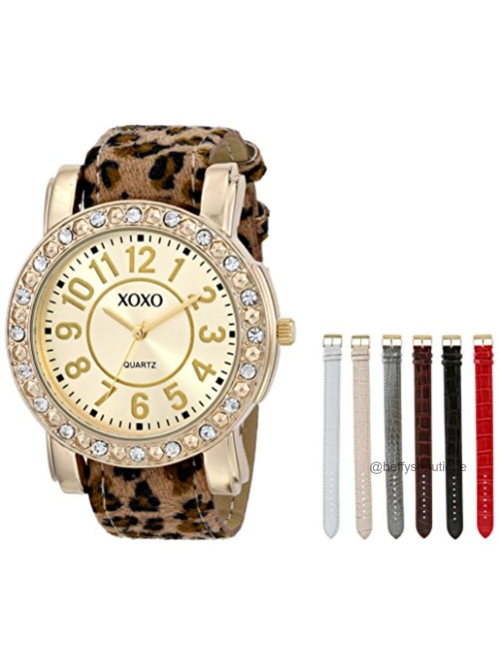 Gold-Tone Analog Watch with 6 Interchangeable Croco-Textured Straps